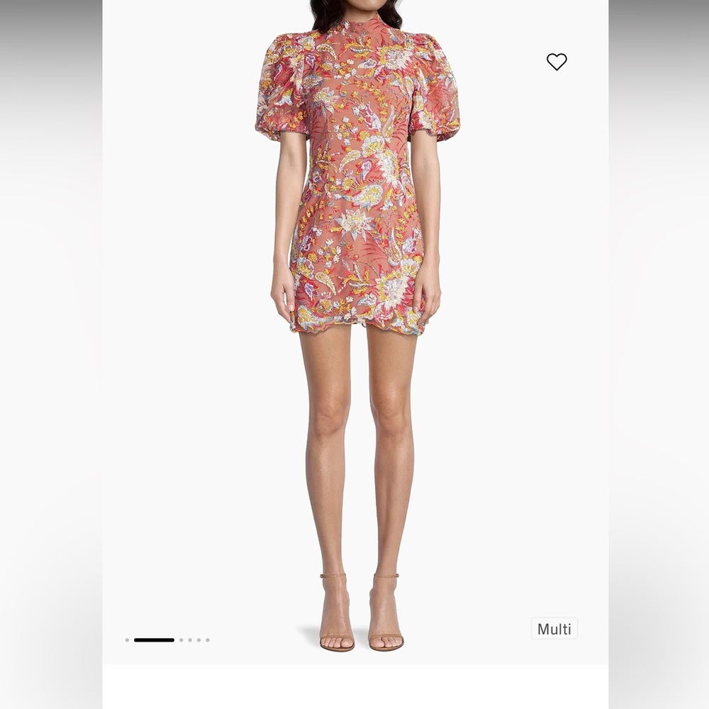 Elliatt Coral Floral Puff-Sleeve Mini Dress